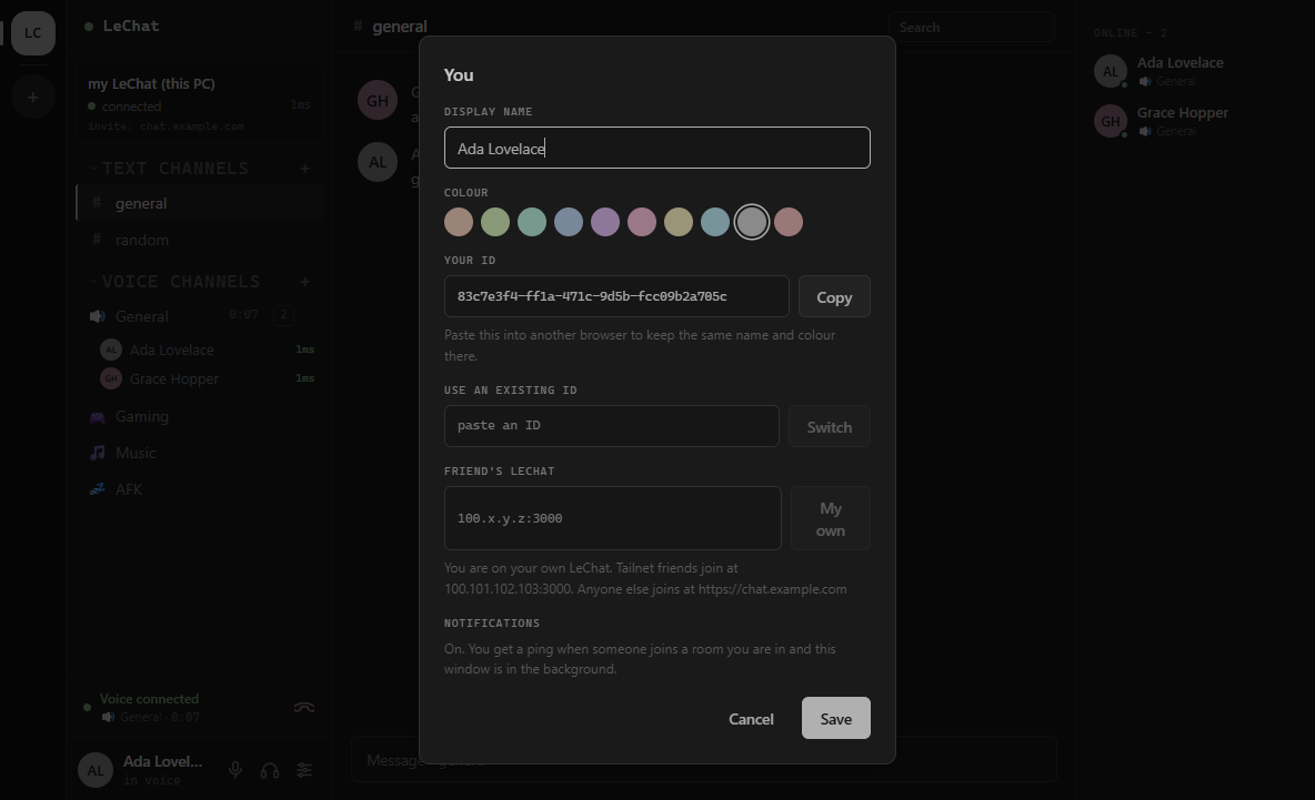 the settings screen